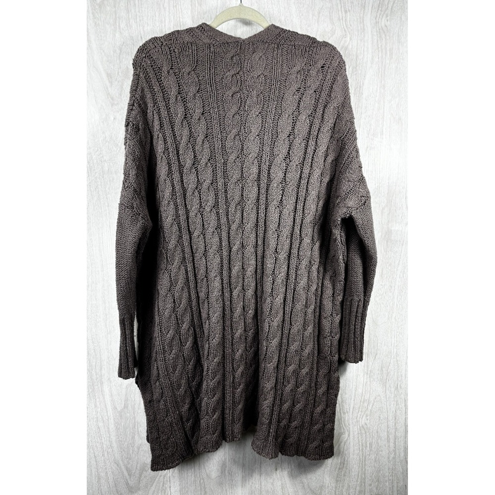 Free People Easy Cable V Neck Sweater Women's L Brown Oversized Boho Cozy Chic - Picture 3 of 5